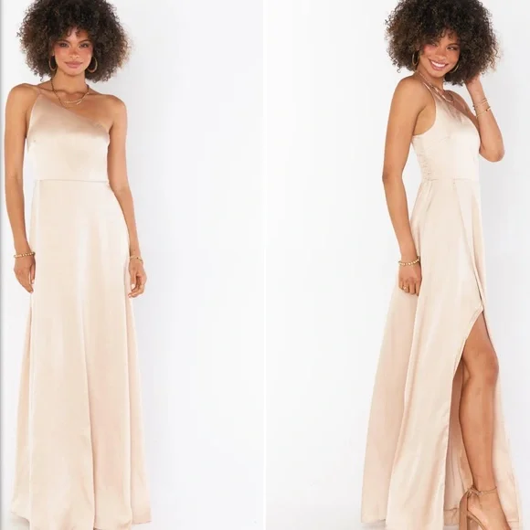 Elegant one shoulder dress- champagne color - Picture 5 of 5